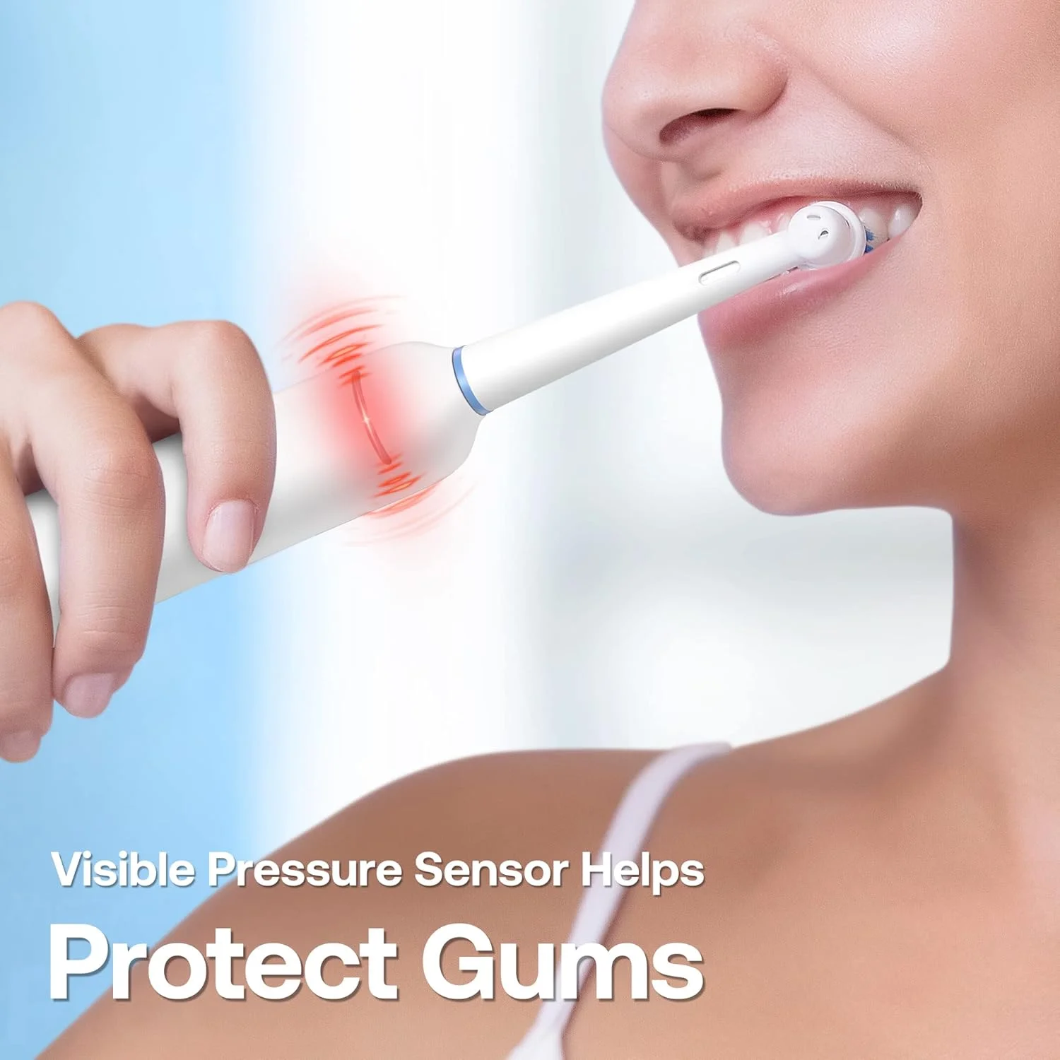 مسواک برقی چرخشی Bitvae R2 برای بزرگسالان با 8 سری مسواک، 5 حالت مسواک برقی قابل شارژ با سنسور فشار، سفید