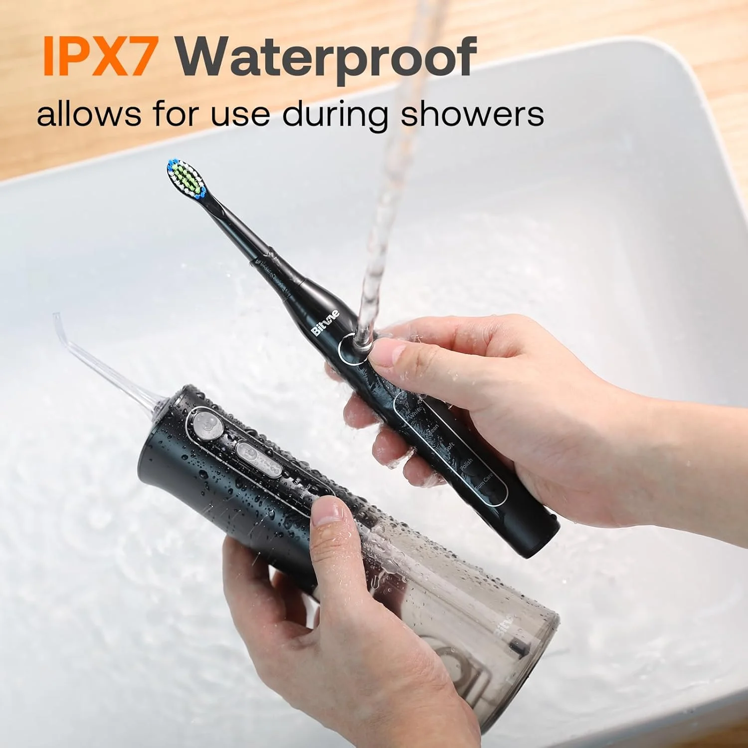 مجموعه مسواک برقی و دستگاه شستشوی دهان مشکی شیک Bitvae، دستگاه شستشوی دهان بیسیم با 3 حالت و 5 سطح فشار به همراه مسواک صوتی 5 حالته، شامل 4 سری مسواک و 4 نازل مجموعه مسواک برقی و دستگاه شستشوی دهان مشکی شیک Bitvae، دستگاه شستشوی دهان بیسیم با 3 حالت و 5 سطح فشار به همراه مسواک صوتی 5 حالته، شامل 4 سری مسواک و 4 نازل