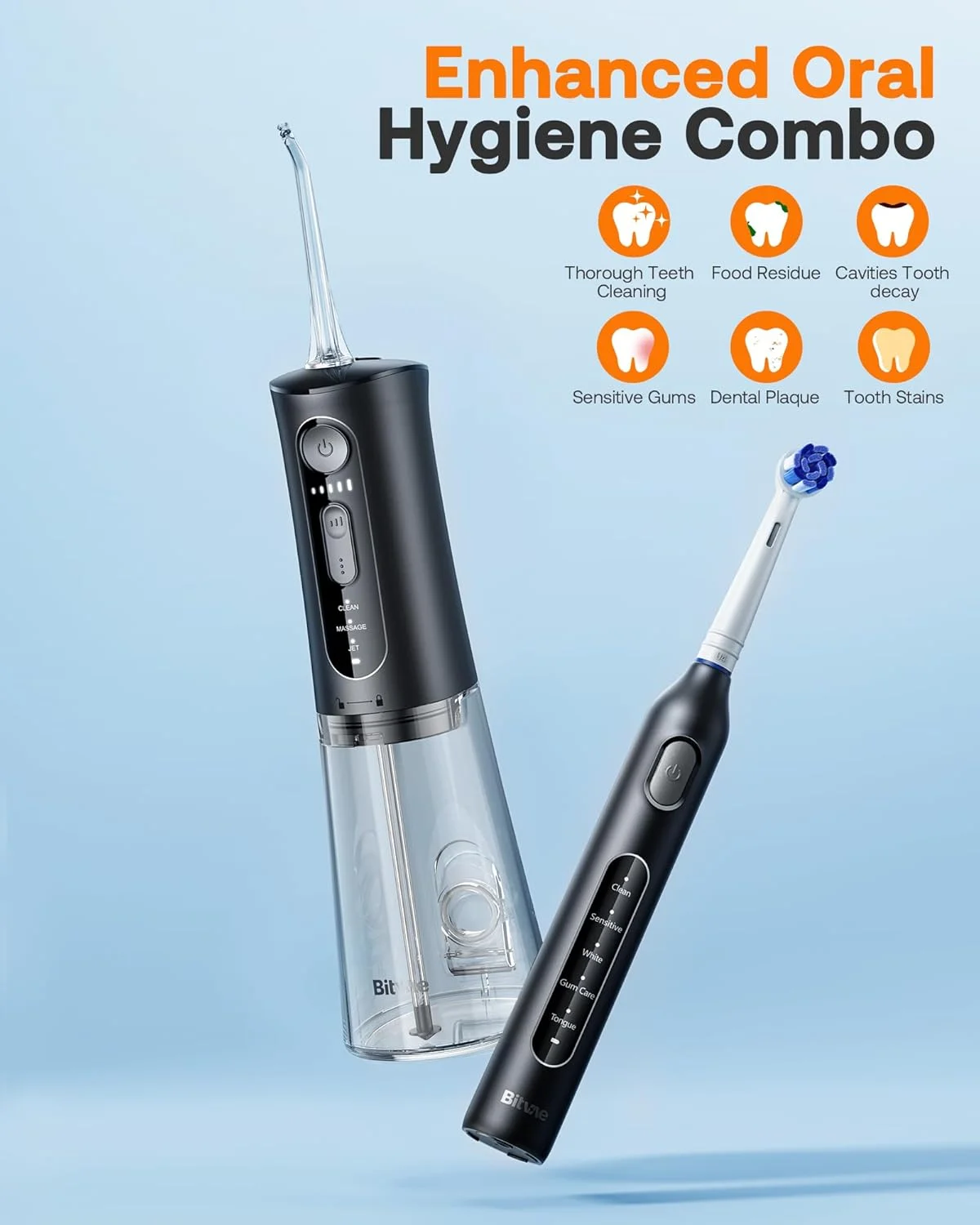 دستگاه واتر فلاسر دندان Bitvae، نخ دندان آبی بی سیم برای دندان، ارتودنسی، مراقبت از دندان و مجموعه مسواک برقی چرخشی قابل شارژ، 4 نازل، 4 سر برس، ضد آب، مشکی، C5+R1 دستگاه واتر فلاسر دندان Bitvae، نخ دندان آبی بی سیم برای دندان، ارتودنسی، مراقبت از دندان و مجموعه مسواک برقی چرخشی قابل شارژ، 4 نازل، 4 سر برس، ضد آب، مشکی، C5+R1