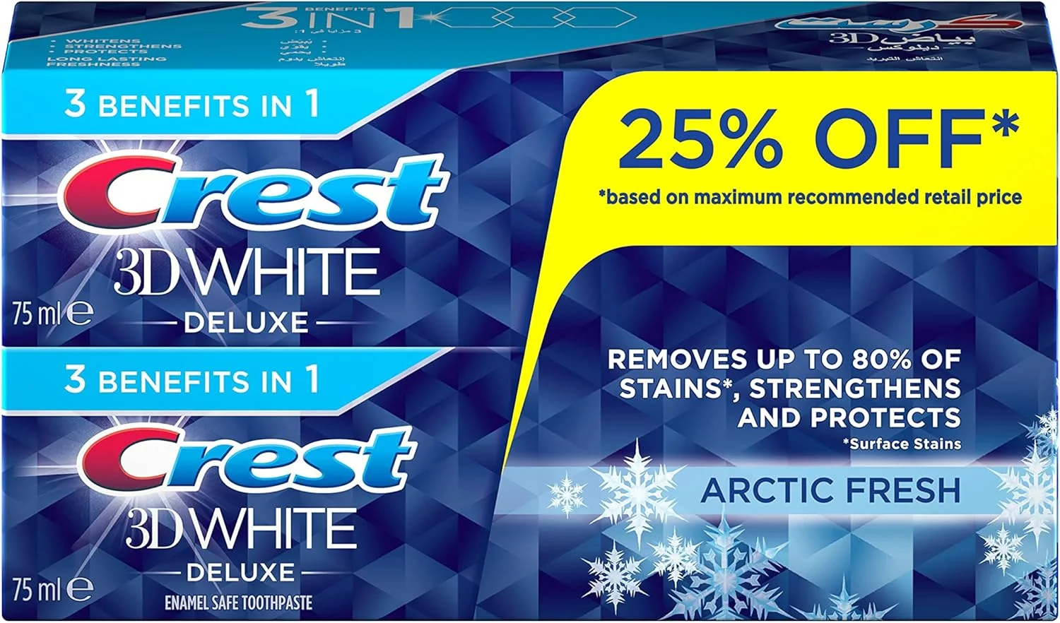 خمیر دندان سفید کننده کرست 3D White با طعم Arctic Fresh، ۲ عدد ۷۵ میلی لیتر