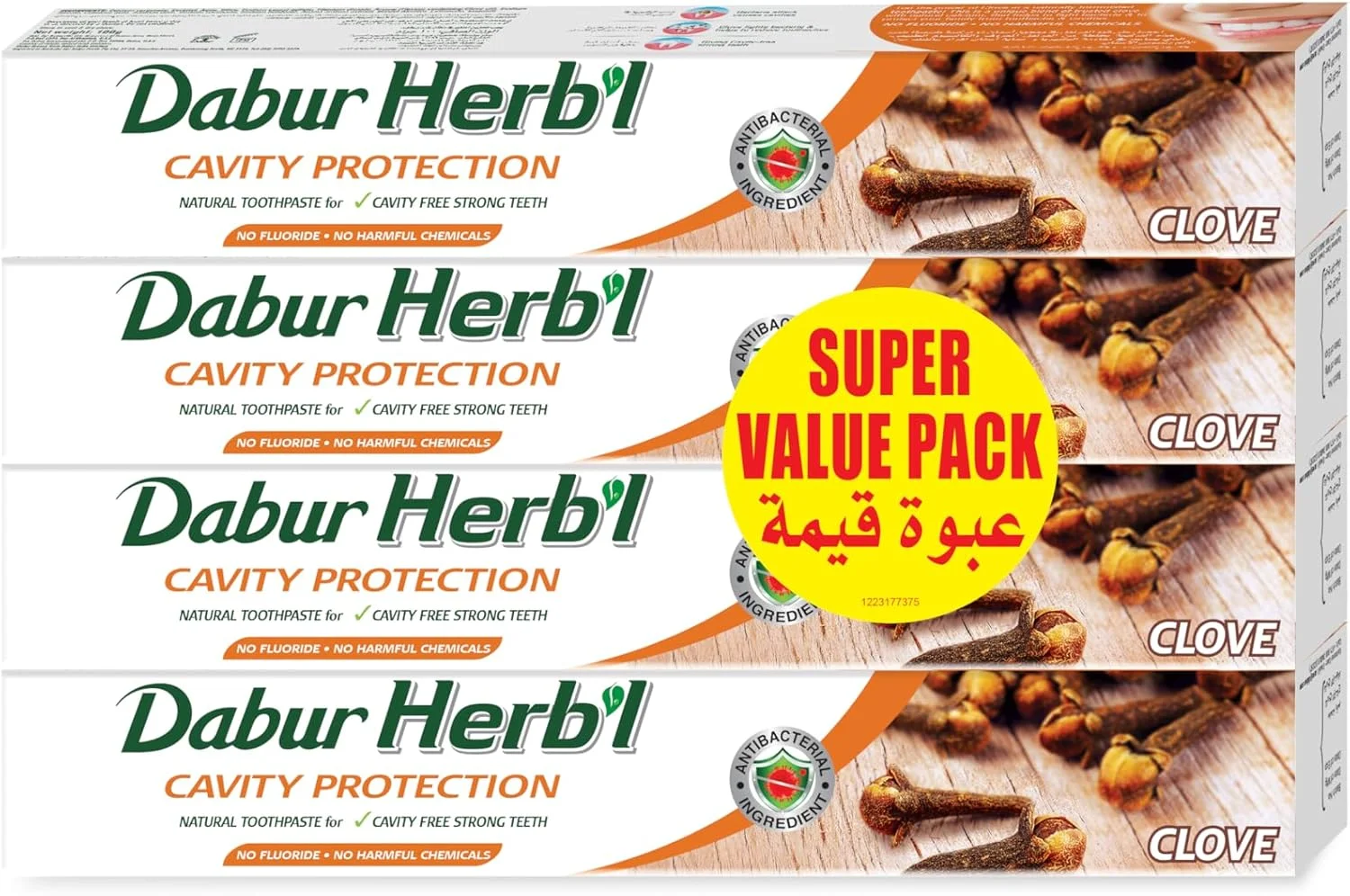 خمیر دندان گیاهی محافظت از دندان با طعم میخک دابور 4 عدد 100 گرمی | غنی شده با میخک و بدون مواد شیمیایی افزودنی | برای دندان های قوی و سالم | بسته 4 عددی