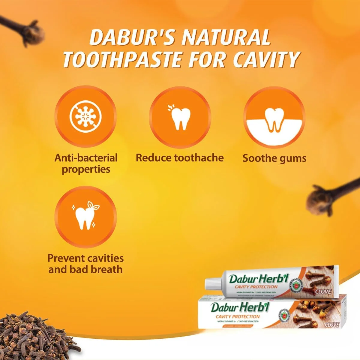 خمیر دندان گیاهی محافظت از دندان با طعم میخک دابور 4 عدد 100 گرمی | غنی شده با میخک و بدون مواد شیمیایی افزودنی | برای دندان های قوی و سالم | بسته 4 عددی