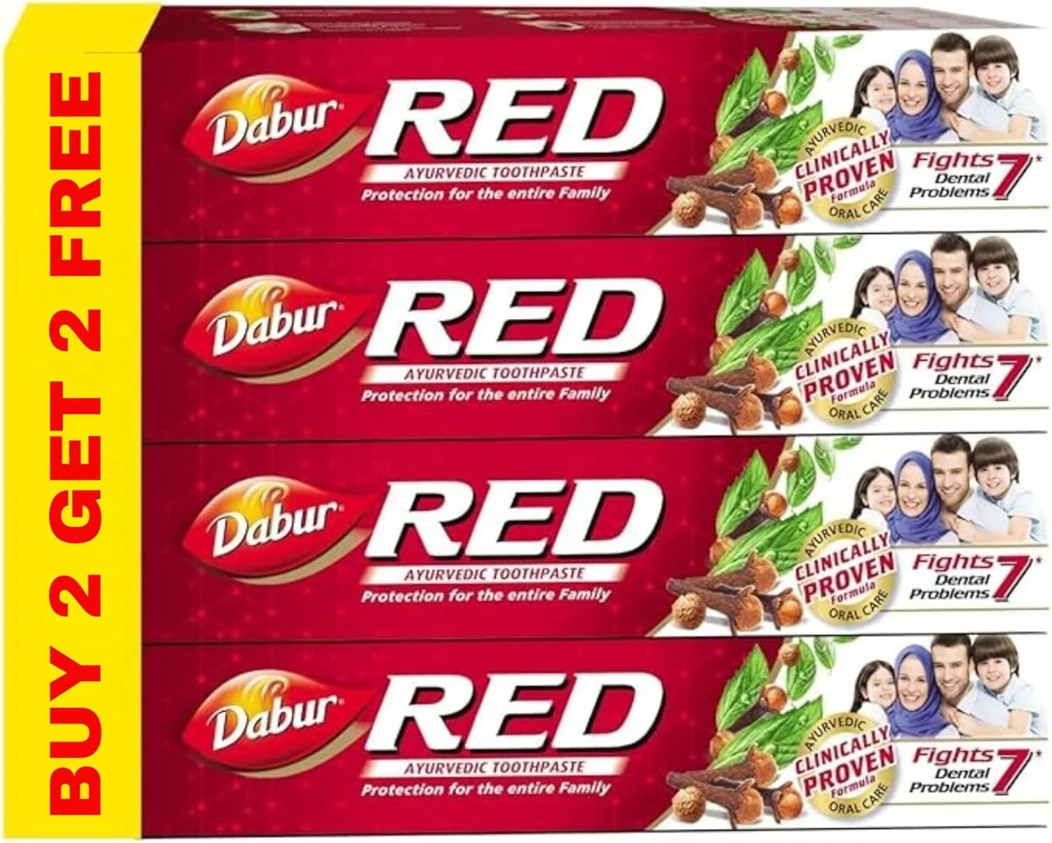 خمیر دندان گیاهی دابور رِد برای دندان و لثه ۴x۱۰۰ گرم | غنی شده با مواد اولیه گیاهی قوی | برای لثه های سالم و دندان های قوی | بسته فوق العاده مقرون به صرفه