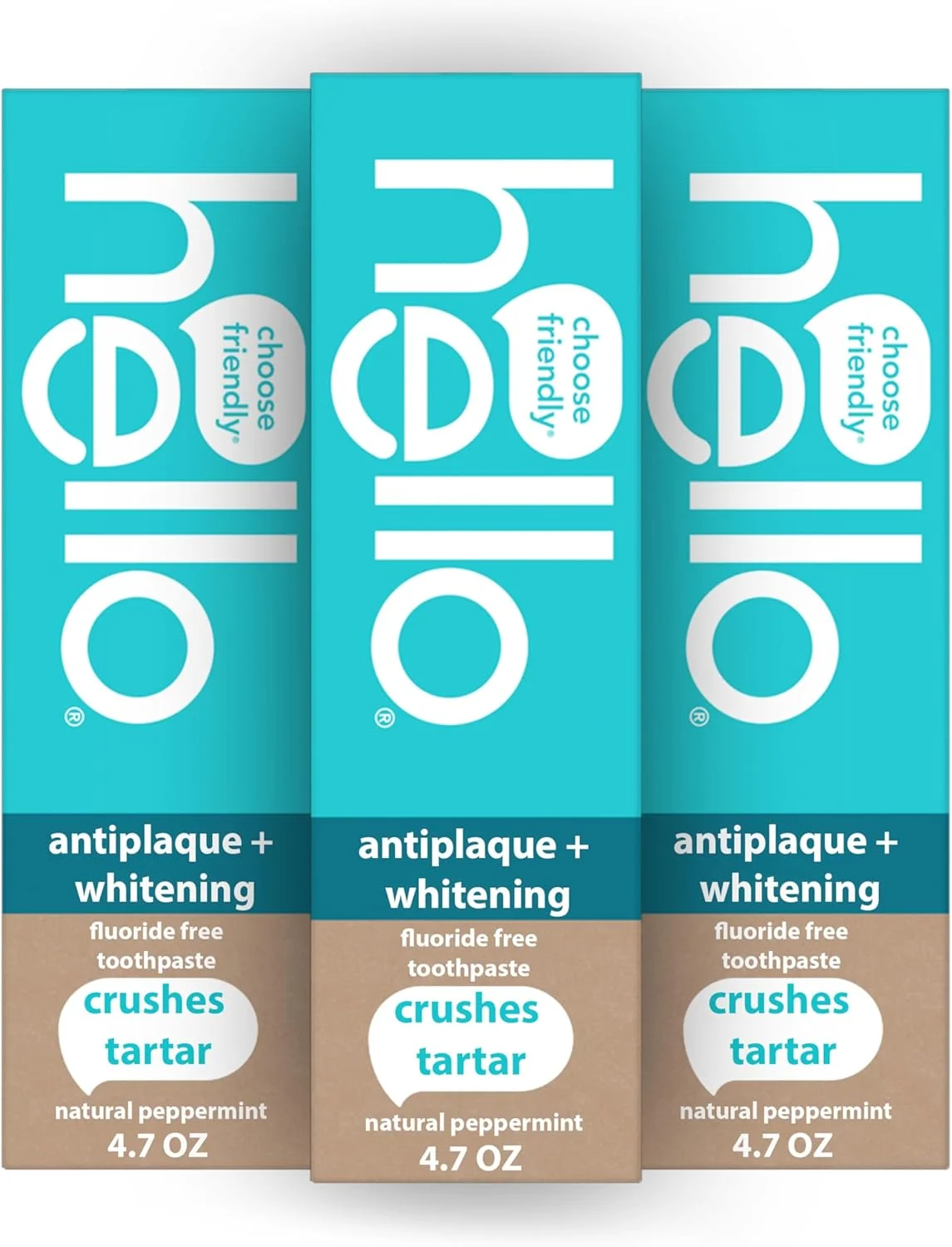 خمیر دندان سفید کننده و ضد پلاک Hello، خمیر دندان بدون فلوراید برای سفید کردن دندان ها با طعم نعناع طبیعی و روغن درخت چای، بدون پراکسید، بدون گلوتن، بدون SLS، بسته 3 عددی، لوله های 133 گرمی