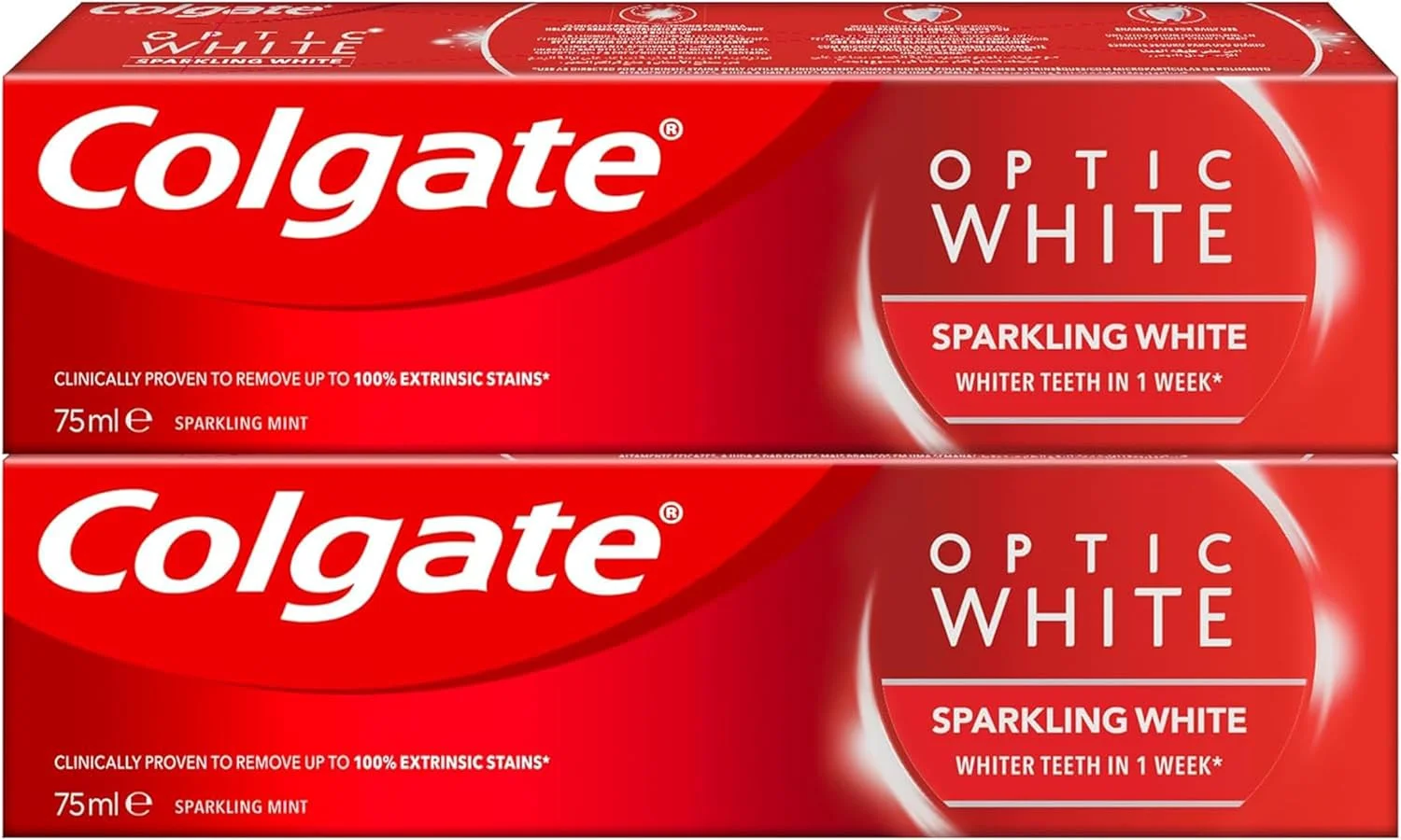 خمیر دندان سفید کننده کلگیت Optic White مدل Sparkling White، 2 عدد 75 میلی لیتری