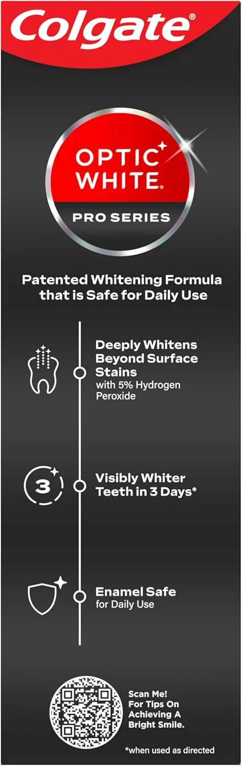 خمیر دندان سفید کننده سری Optic White Pro کلگیت با 5% هیدروژن پراکسید، جلوگیری از لکه، تیوب 3 اونسی خمیر دندان سفید کننده سری Optic White Pro کلگیت با 5% هیدروژن پراکسید، جلوگیری از لکه، تیوب 3 اونسی