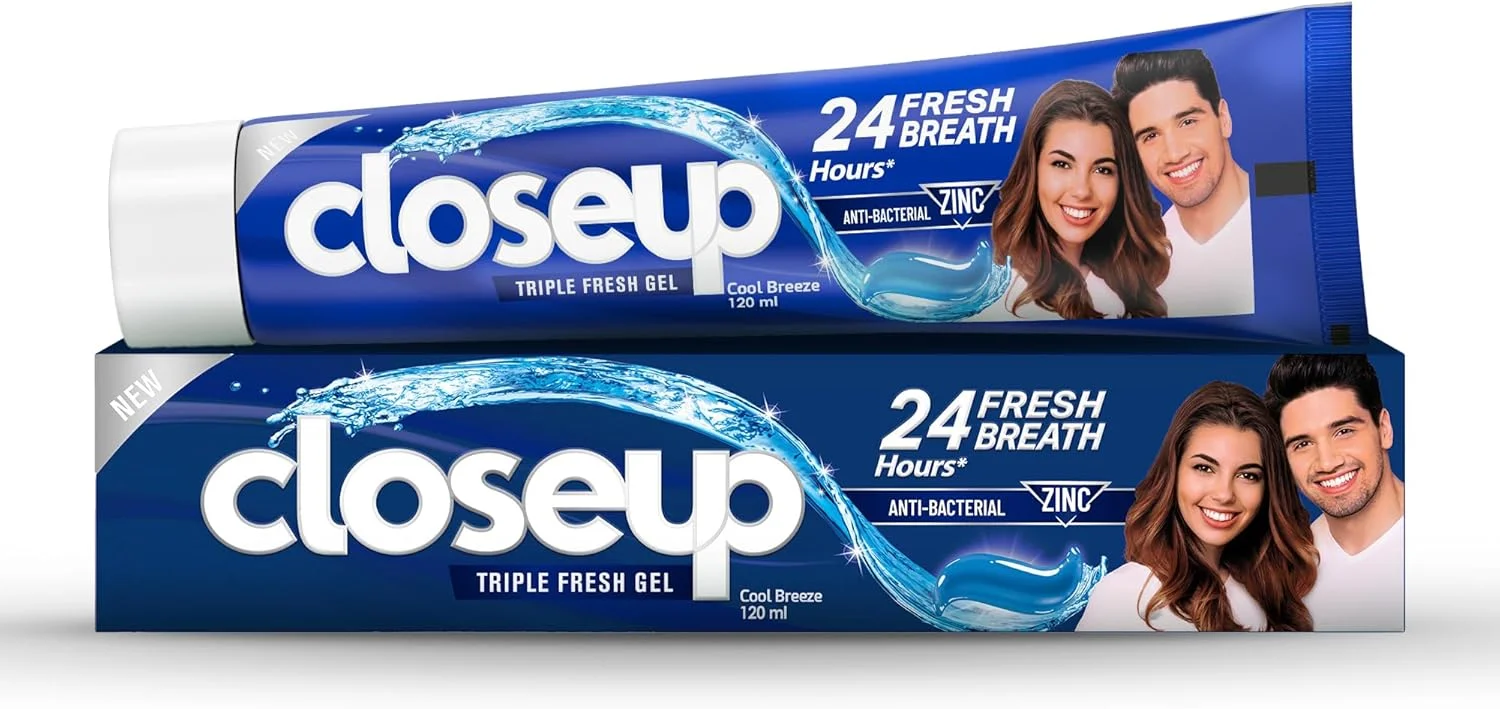 خمیر دندان ژلی سه گانه کلوزآپ، نسیم خنک، برای تنفس تازه 24 ساعته، 120 میلی لیتر