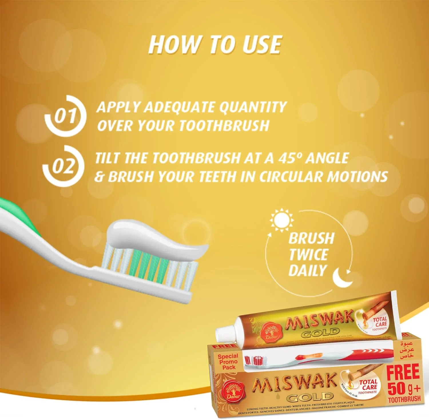 خمیر دندان گیاهی مراقبت کامل دابور مسواک گلد (120 گرم + 50 گرم رایگان + مسواک) | فرموله شده با عصاره های خالص اراک | برای لثه های سالم و دندان های قوی خمیر دندان گیاهی مراقبت کامل دابور مسواک گلد (120 گرم + 50 گرم رایگان + مسواک) | فرموله شده با عصاره های خالص اراک | برای لثه های سالم و دندان های قوی