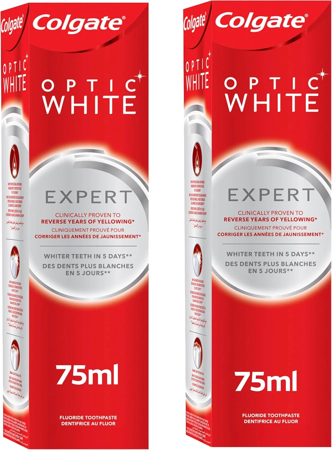 خمیر دندان سفید کننده کلگیت Optic White Expert، 2 عدد 75 میلی لیتری