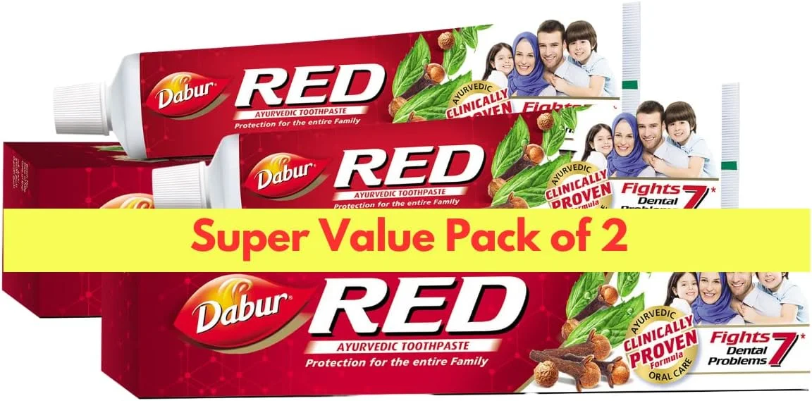 خمیر دندان گیاهی دابور قرمز برای دندان و لثه (2x200 گرم) | غنی شده با مواد اولیه قوی آیورودا | برای لثه های سالم و دندان های قوی | بسته فوق العاده 2 عددی