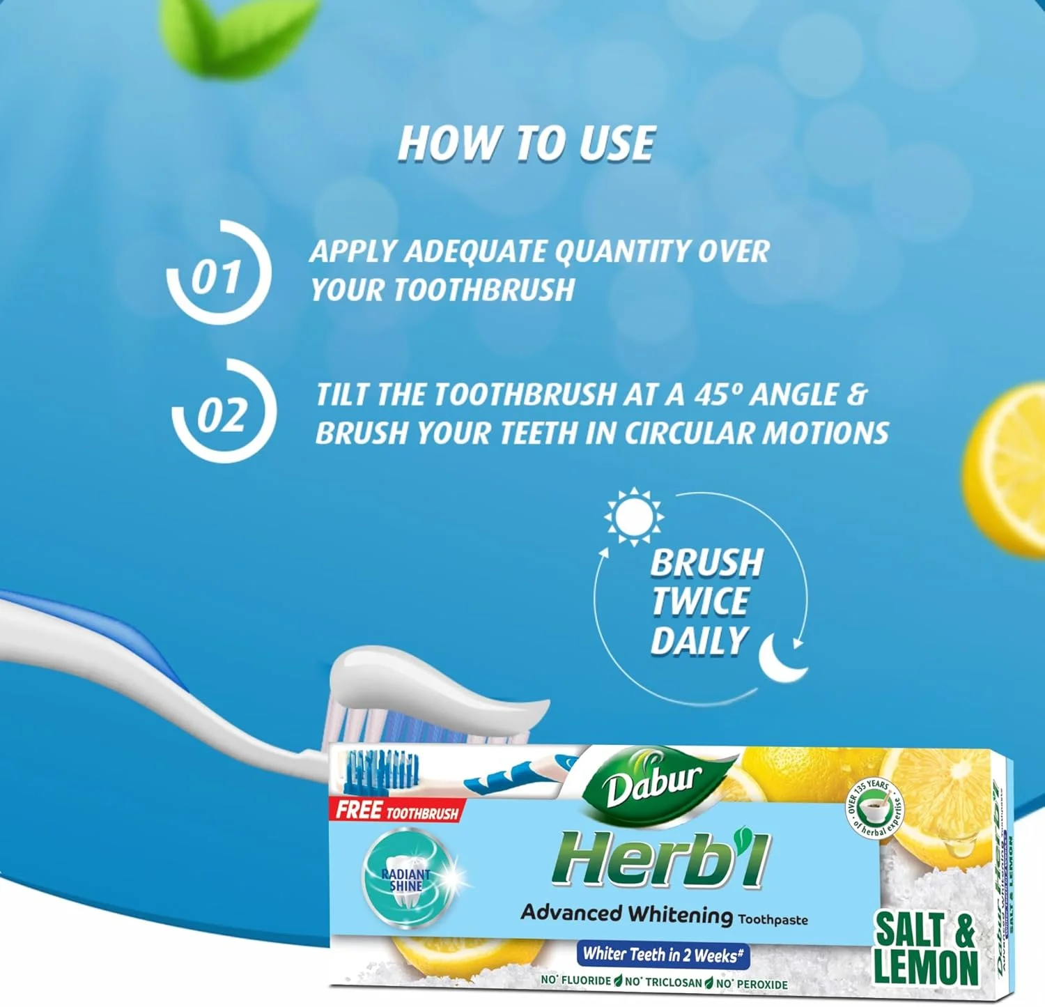 خمیر دندان سفید کننده گیاهی دابور (2 عدد 150 گرمی + مسواک) | غنی شده با نمک و لیمو | برای درخشش و سفیدی فوق العاده دندان ها | بسته ویژه خمیر دندان سفید کننده گیاهی دابور (2 عدد 150 گرمی + مسواک) | غنی شده با نمک و لیمو | برای درخشش و سفیدی فوق العاده دندان ها | بسته ویژه