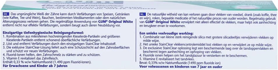 خمیر دندان سفید کننده اورجینال گام - تسکین دهنده حساسیت - از بین برنده پلاک - ضد باکتری - از بین برنده بوی بد دهان - بازگرداندن سفیدی طبیعی دندان ها - ملایم بر روی لثه - جلوگیری از ایجاد لکه های جدید - 75 میلی لیتر