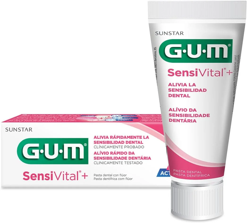 خمیر دندان ملایم Gum Sensivital+ - بدون الکل - از بین برنده پلاک - محافظت از پوسیدگی - محافظت و تقویت عاج دندان - ملایم برای دندان ها و لثه ها - کاهش تحریکات - معدنی سازی مجدد مینای دندان - 75 میلی لیتر
