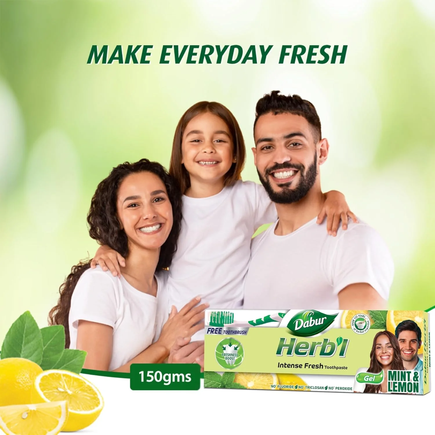 خمیر دندان ژلی گیاهی طراوت بخش دابور (150 گرم + مسواک) | با ترکیبی از نعناع و لیمو | خمیر دندان ژلی طبیعی برای تنفس تازه