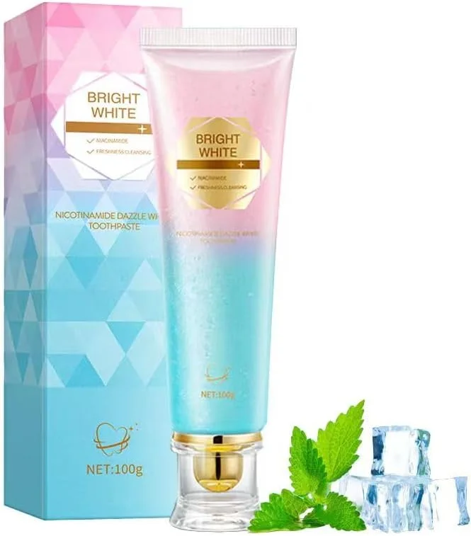 یک بسته خمیر دندان سفید کننده نیاسینامید، خمیر دندان نیاسینامید، دندان های سفیدتر و تنفس تازه، سفید کننده ایمن برای مینای دندان و از بین برنده لکه های طبیعی، ترمیم و محافظت از دندان ها (1 عدد، 1 نعناع)