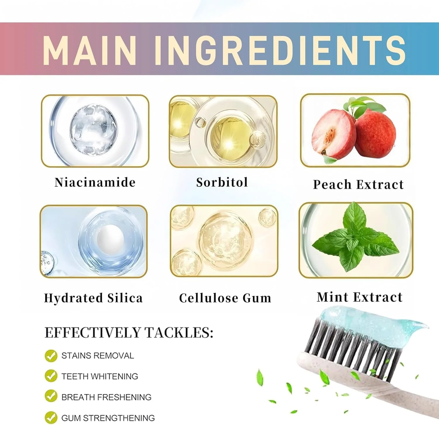 یک بسته خمیر دندان سفید کننده نیاسینامید، خمیر دندان نیاسینامید، دندان های سفیدتر و تنفس تازه، سفید کننده ایمن برای مینای دندان و از بین برنده لکه های طبیعی، ترمیم و محافظت از دندان ها (1 عدد، 1 نعناع)