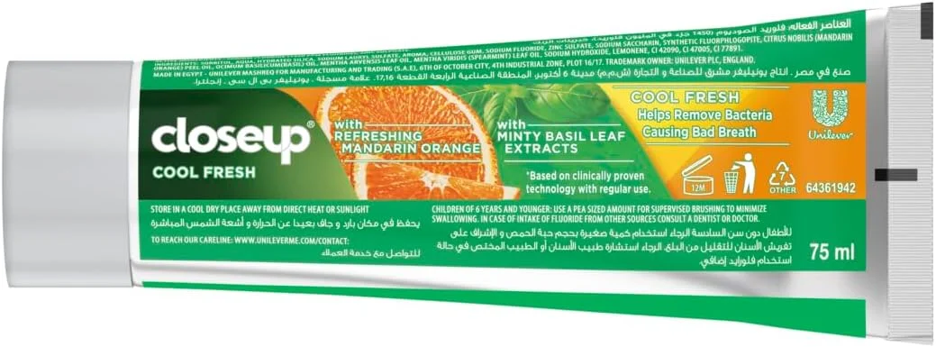 خمیر دندان کلوزآپ Cool Fresh، نعناع مرکباتی، کمک به از بین بردن باکتری های ایجاد کننده بوی بد دهان، 75 میلی لیتر