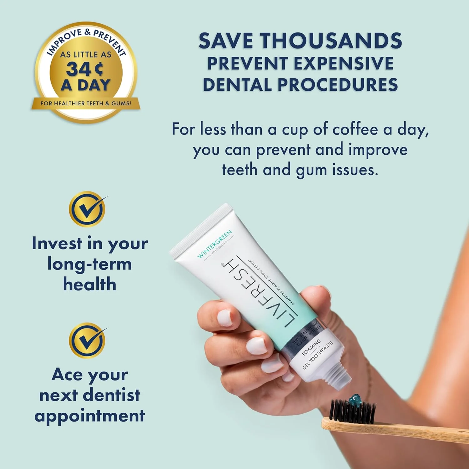 ژل دندان خمیر دندان LIVFRESH، از نظر بالینی ثابت شده است که 250% بهتر پلاک را از بین می برد، سلامت لثه را 190% بهبود می بخشد، از جرم جلوگیری و آن را کاهش می دهد، تنفس را تازه می کند، بدون SLS، بدون شکر، وینترگرین ژل دندان خمیر دندان LIVFRESH، از نظر بالینی ثابت شده است که 250% بهتر پلاک را از بین می برد، سلامت لثه را 190% بهبود می بخشد، از جرم جلوگیری و آن را کاهش می دهد، تنفس را تازه می کند، بدون SLS، بدون شکر، وینترگرین