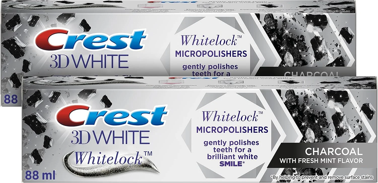 خمیر دندان سفید کننده سه بعدی کرست با فناوری Whitelock و ذغال، طعم نعناع، بسته دوتایی 88 میلی لیتری