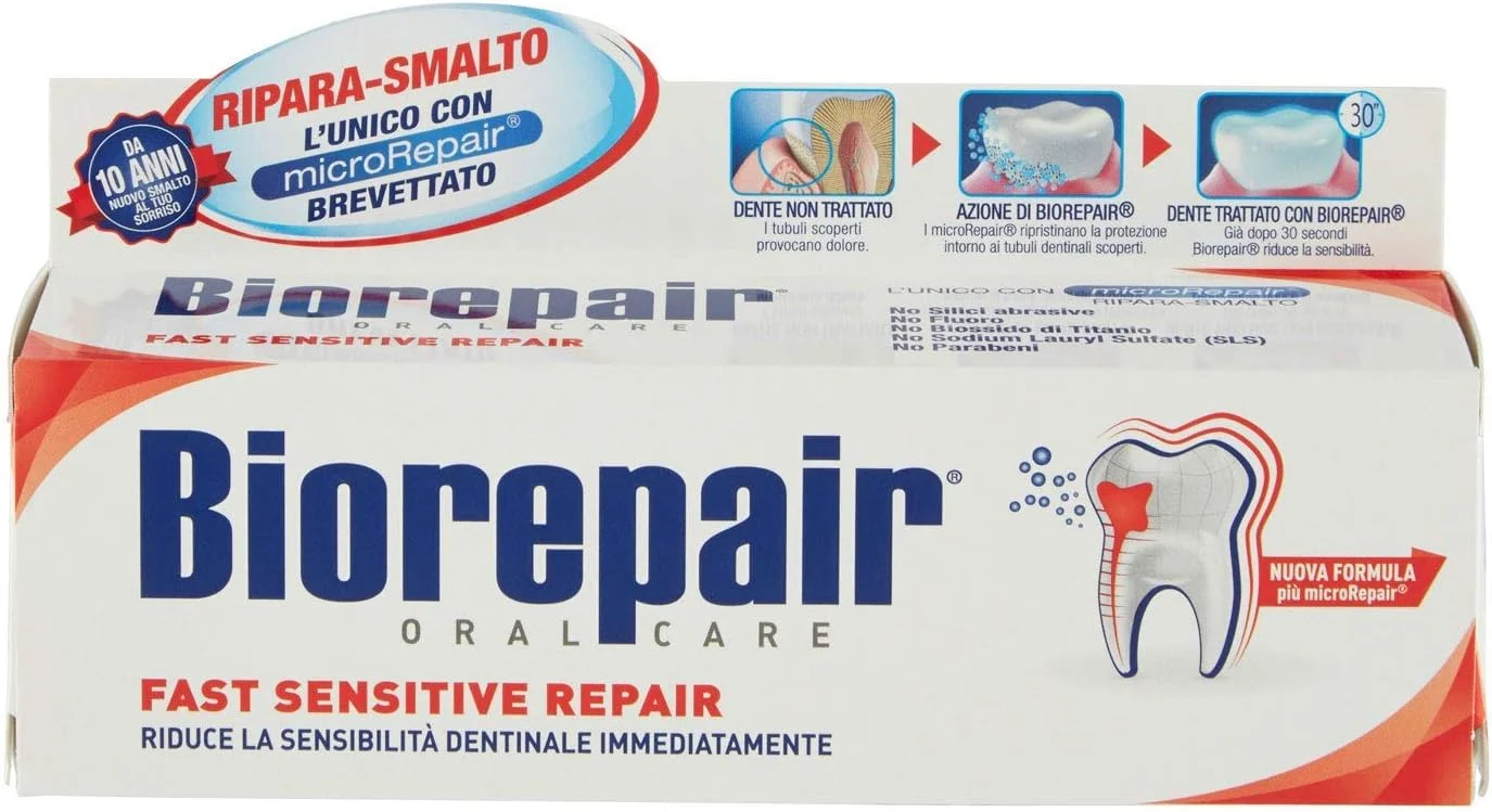 خمیر دندان "ترمیم سریع دندان های حساس" بایوریپیر با microRepair، فرمول جدید - تیوب 75 میلی لیتری [وارداتی از ایتالیا]