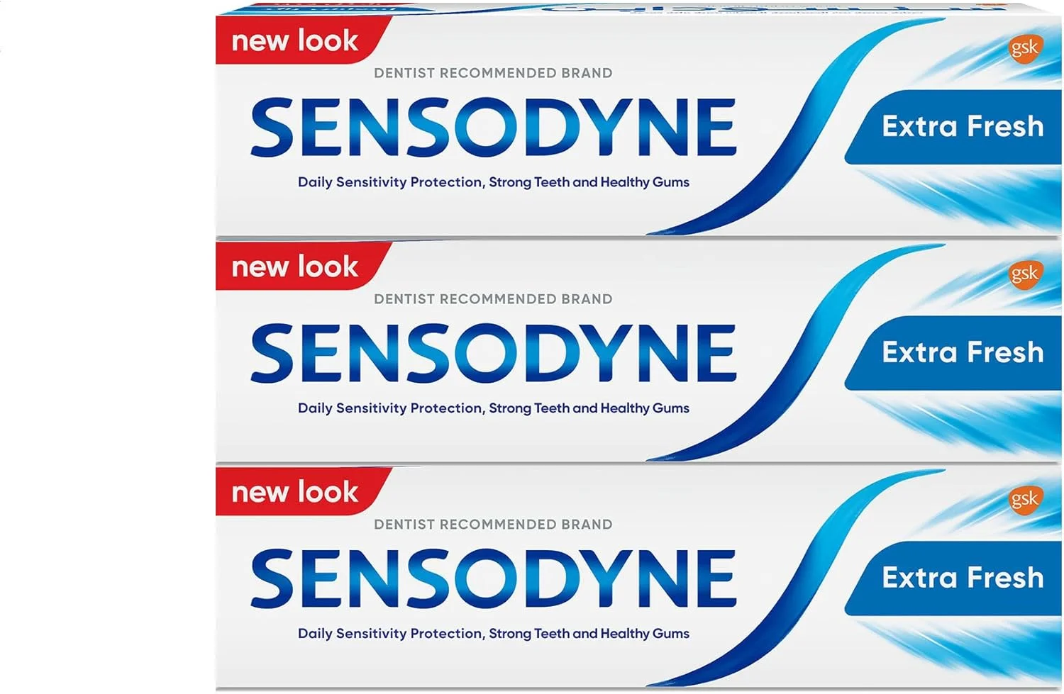 خمیر دندان سنسوداین، بسته خانواده، محافظت روزانه از دندان های حساس، دندان های قوی و لثه های سالم، توسعه یافته توسط دندانپزشکان و متخصصان، فوق العاده تازه، 75 میلی لیتر X 3