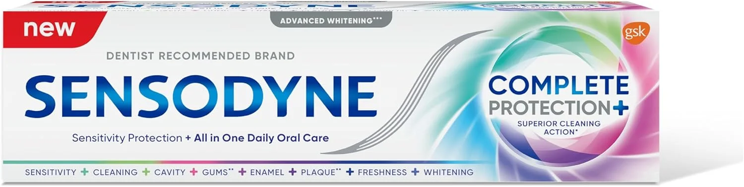 خمیر دندان سنسوداین، محافظت کامل، خمیر دندان سفید کننده دندان، دندان های حساس، توسعه یافته توسط دندانپزشکان و متخصصان، مراقبت کامل روزانه دهان و دندان، 75 میلی لیتر