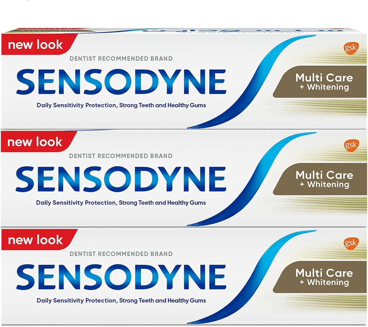 خمیر دندان سنسوداین، بسته خانواده، مراقبت چندگانه و سفید کننده دندان، محافظت روزانه، توسعه یافته توسط دندانپزشکان و متخصصان، دندان های حساس، از بین برنده لکه، 75 میلی لیتر X 3