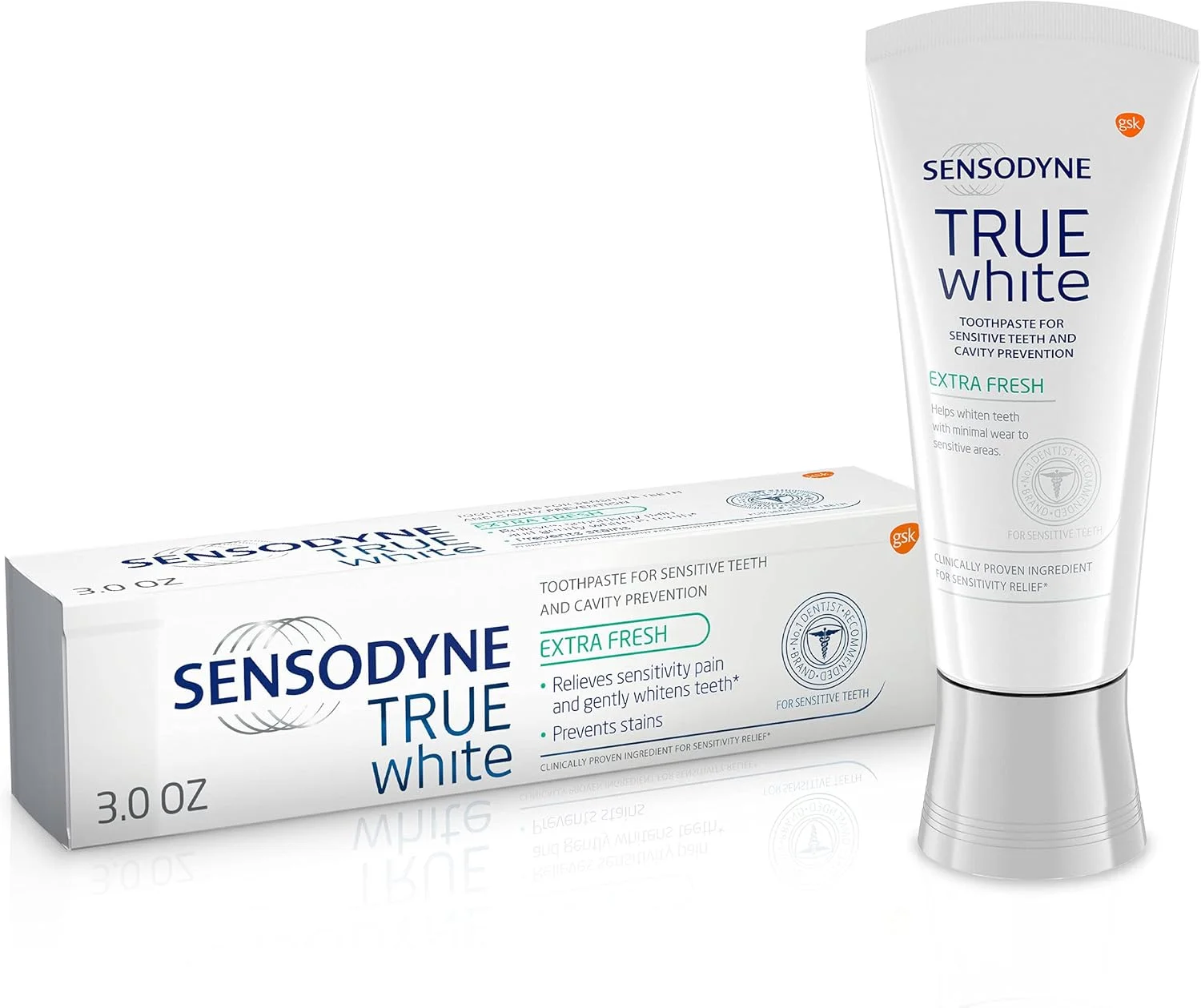 خمیر دندان سفید کننده دندان های حساس سنسوداین True White برای دندان های لکه دار، پیشگیری از پوسیدگی و درمان دندان های حساس، فوق العاده با طراوت - 85 گرم