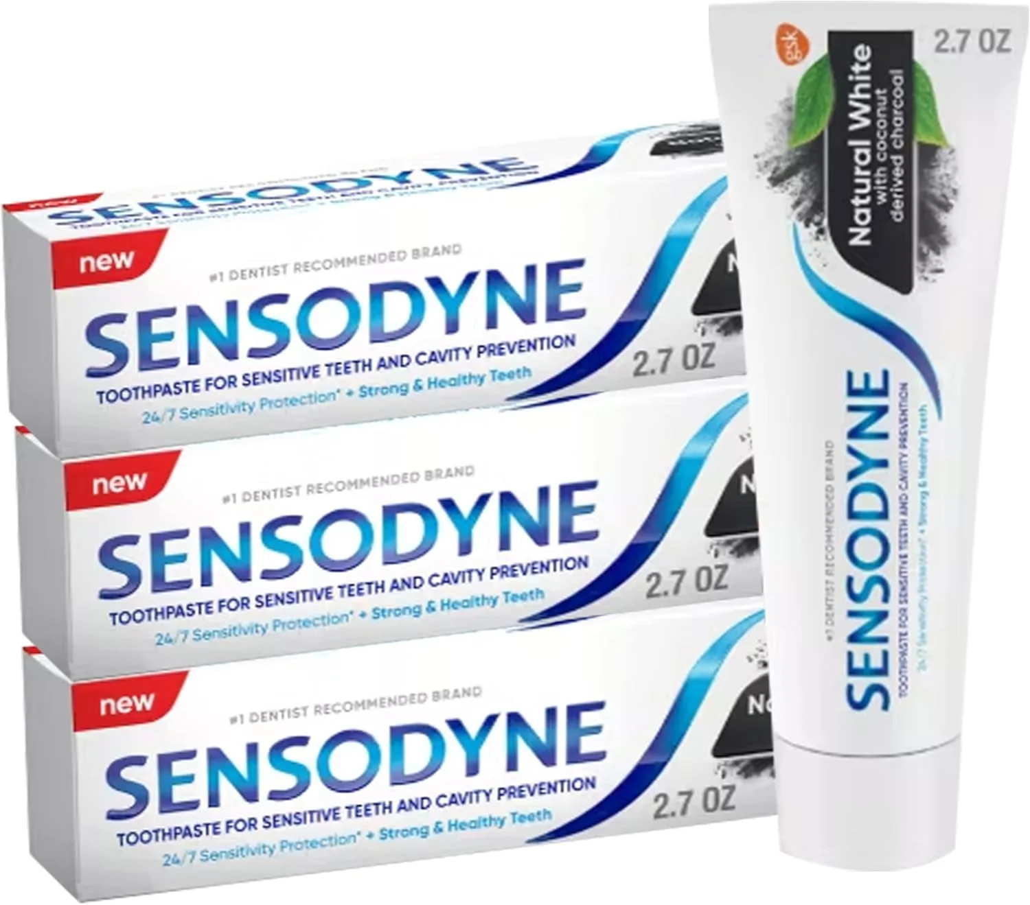 خمیر دندان سنسوداین برای دندان های حساس، سفید کننده طبیعی با زغال نارگیل، دندان های قوی و سالم، 81 گرم (بسته 3 عددی)، مجموعا: 243 گرم