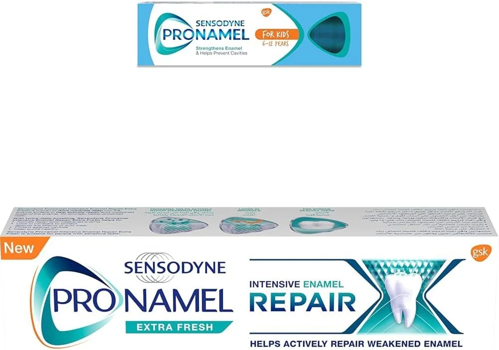 خمیر دندان سنسوداین Pronamel، خمیر دندان خانواده، ترمیم کننده قوی مینای دندان، کمک به ترمیم فعال مینای ضعیف شده، بزرگسالان و کودکان (6-12 سال)، بسته خانواده، فوق العاده تازه، 75 میلی لیتر