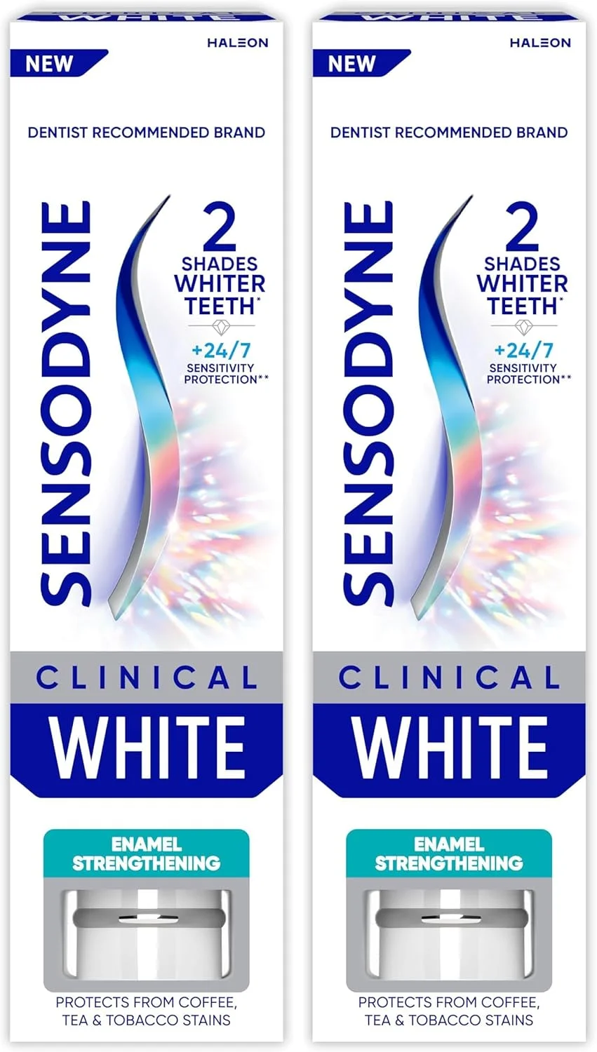 خمیر دندان سفید کننده دندان های حساس سنسوداین کلینیکال وایت، تقویت کننده مینای دندان، نعنایی، 75 میلی لیتر (بسته 2 عددی)