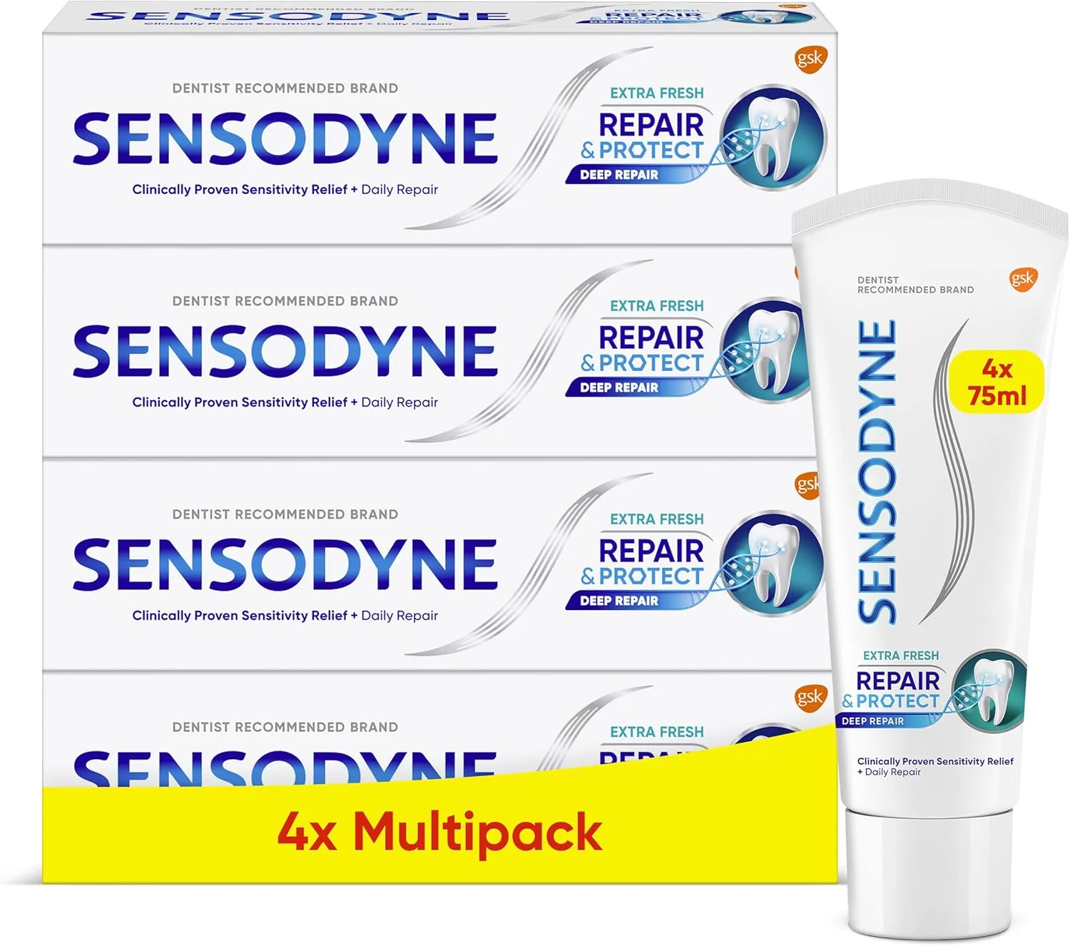 خمیر دندان سنسوداین Repair & Protect Extra Fresh بسته چهارتایی، 75 میلی لیتر