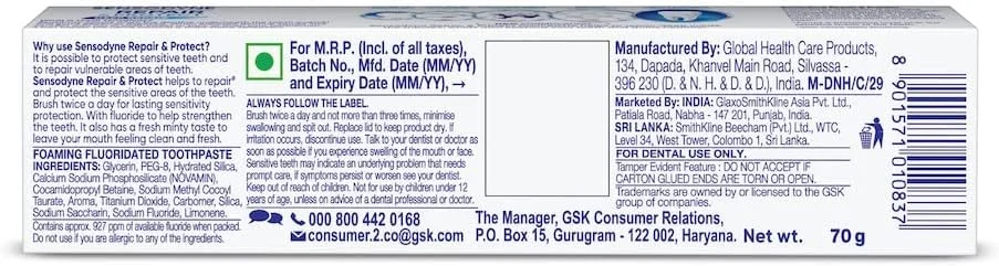 خمیر دندان سنسوداین مدل "ترمیم و محافظت"، با فناوری نواامین، حجم 70 میلی لیتر (بسته 4 عددی)