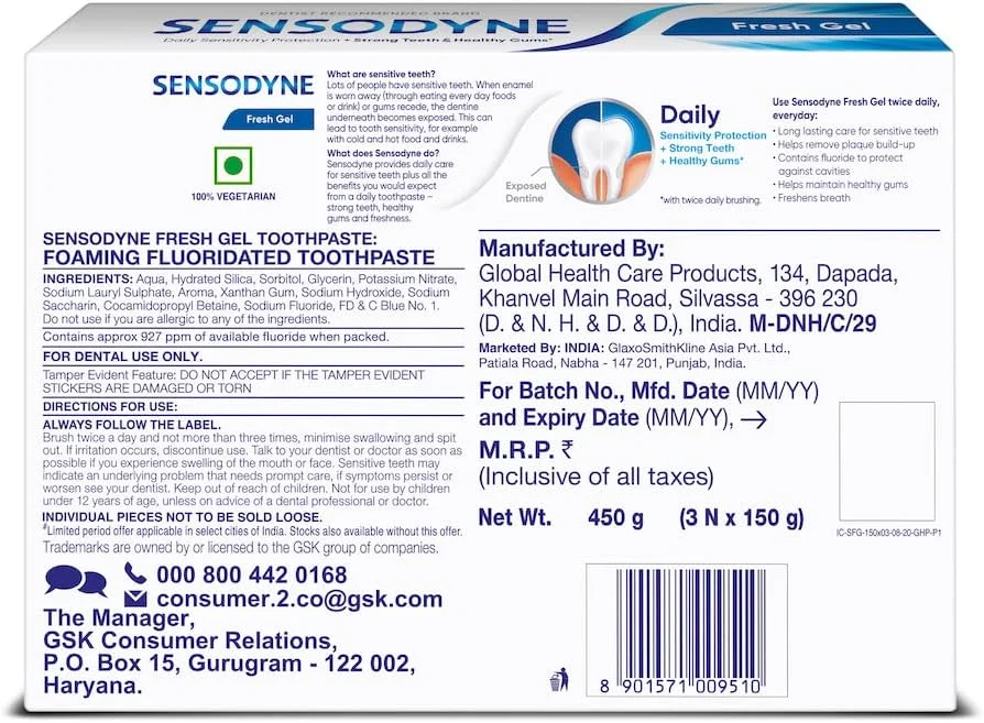 خمیر دندان مخصوص دندان های حساس سنسوداین - 150 گرم (ژل طراوت بخش)