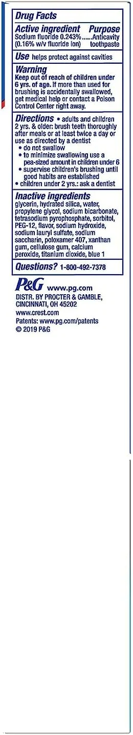 خمیر دندان محافظت از پوسیدگی و جرم کرست، سفید کننده با جوش شیرین و پراکسید، (3 عدد تیوب 161 گرمی) 483 گرم