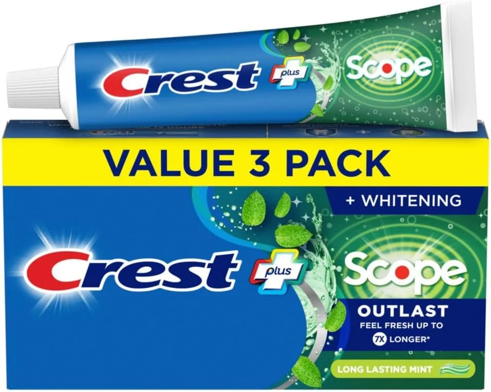 خمیر دندان کرست Complete Whitening + Scope، نعناع با ماندگاری طولانی، بسته سه تایی (3 عدد لوله 153 گرمی)، 459 گرم