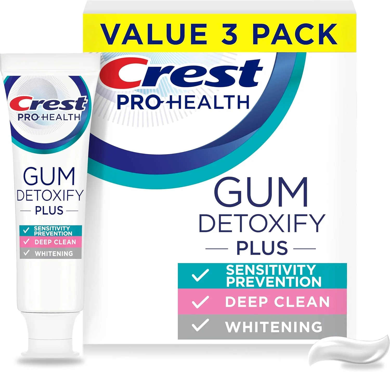 خمیر دندان کرست Pro-Health Gum Detoxify Plus، بسته 3 عددی 127 گرمی - خمیر دندان فلوراید ضد باکتری، محافظت از حساسیت، سفید کننده دندان، ضد پوسیدگی، کنترل پلاک