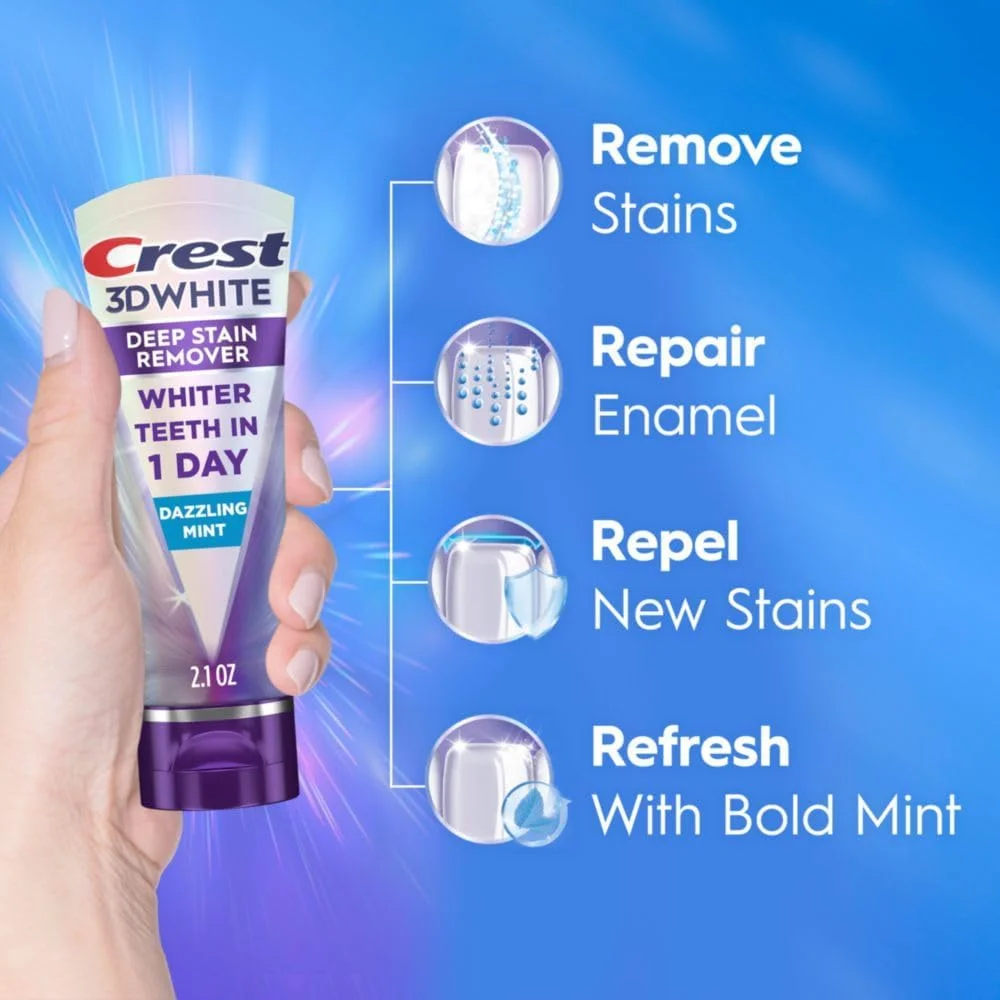 خمیر دندان سفید کننده و پاک کننده قوی لکه دندان کرست 3DWhite با طعم نعناع درخشان - 60 گرم