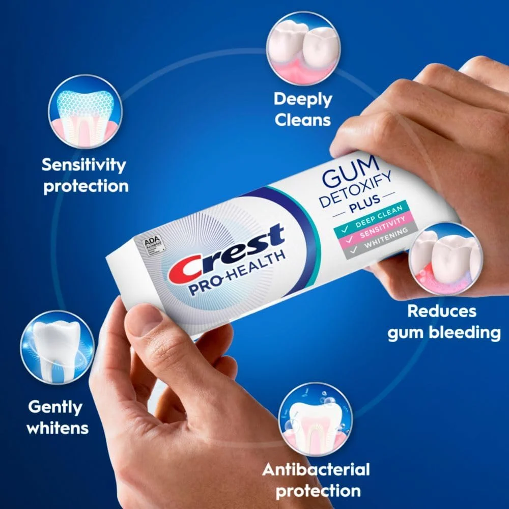 خمیر دندان کرست Pro-Health Gum Detoxify Plus، بسته 3 عددی 127 گرمی - خمیر دندان فلوراید ضد باکتری، محافظت از حساسیت، سفید کننده دندان، ضد پوسیدگی، کنترل پلاک