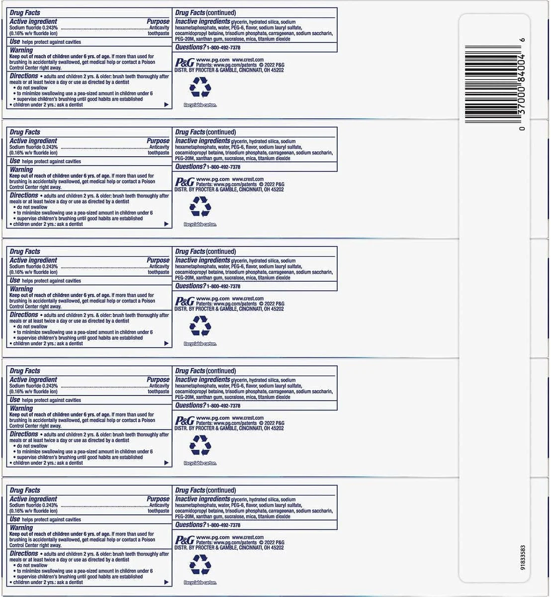خمیر دندان سفید کننده پیشرفته کرست 3D White، ۱۴۷ گرم (بسته ۵ عددی)