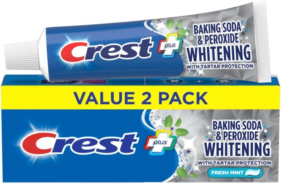خمیر دندان محافظت از پوسیدگی و جرم کرست، سفید کننده حاوی جوش شیرین و پراکسید، 161 گرم، بسته 2 عددی