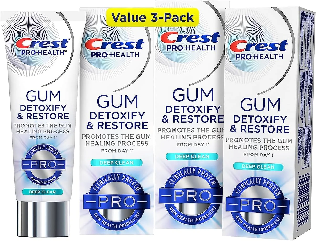 خمیر دندان کرست Pro-Health Gum Detoxify and Restore، پاک کننده عمیق، 105 گرم، بسته 3 عددی