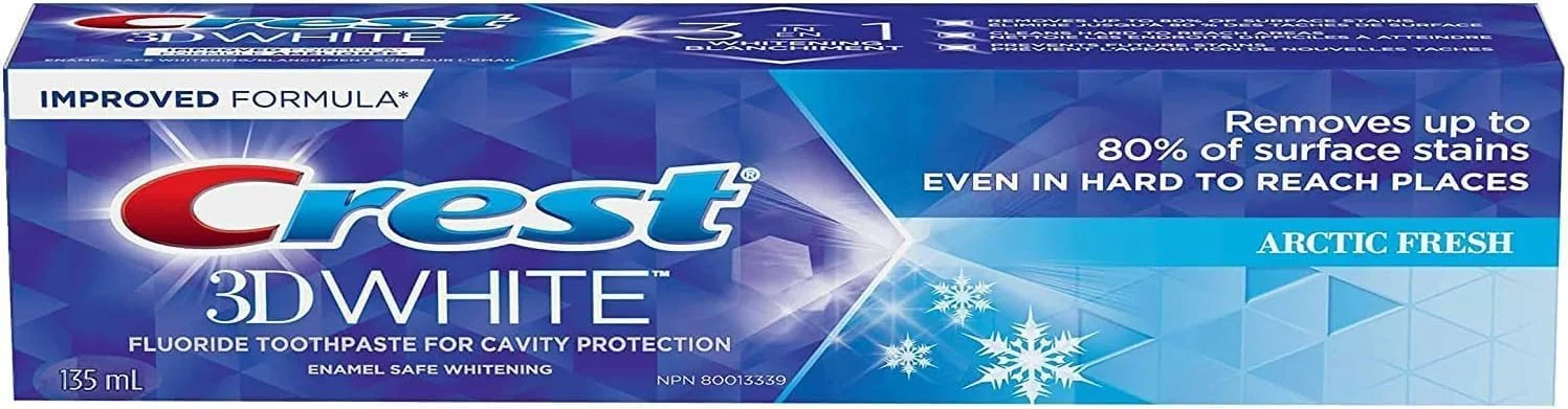 خمیر دندان سفید کننده کرست 3D White 4 In 1، طعم Arctic Fresh، ۱۳۵ میلی لیتر، بسته ۵ عددی