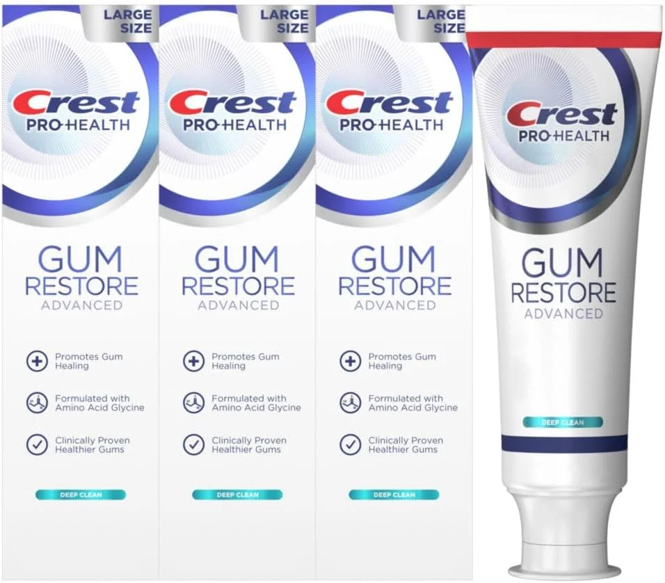خمیر دندان کرست Pro-Health Advanced Gum Restore Deep Clean، بسته 3 عددی، 136 گرمی - ضد پوسیدگی، ضد باکتری، حاوی فلوراید، محافظت از لثه و مینای دندان