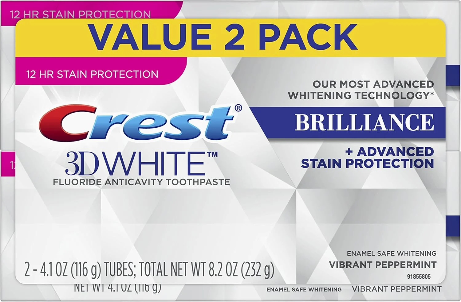 خمیر دندان سفید کننده نعنایی Crest 3D White Brilliance، بسته 2 عددی