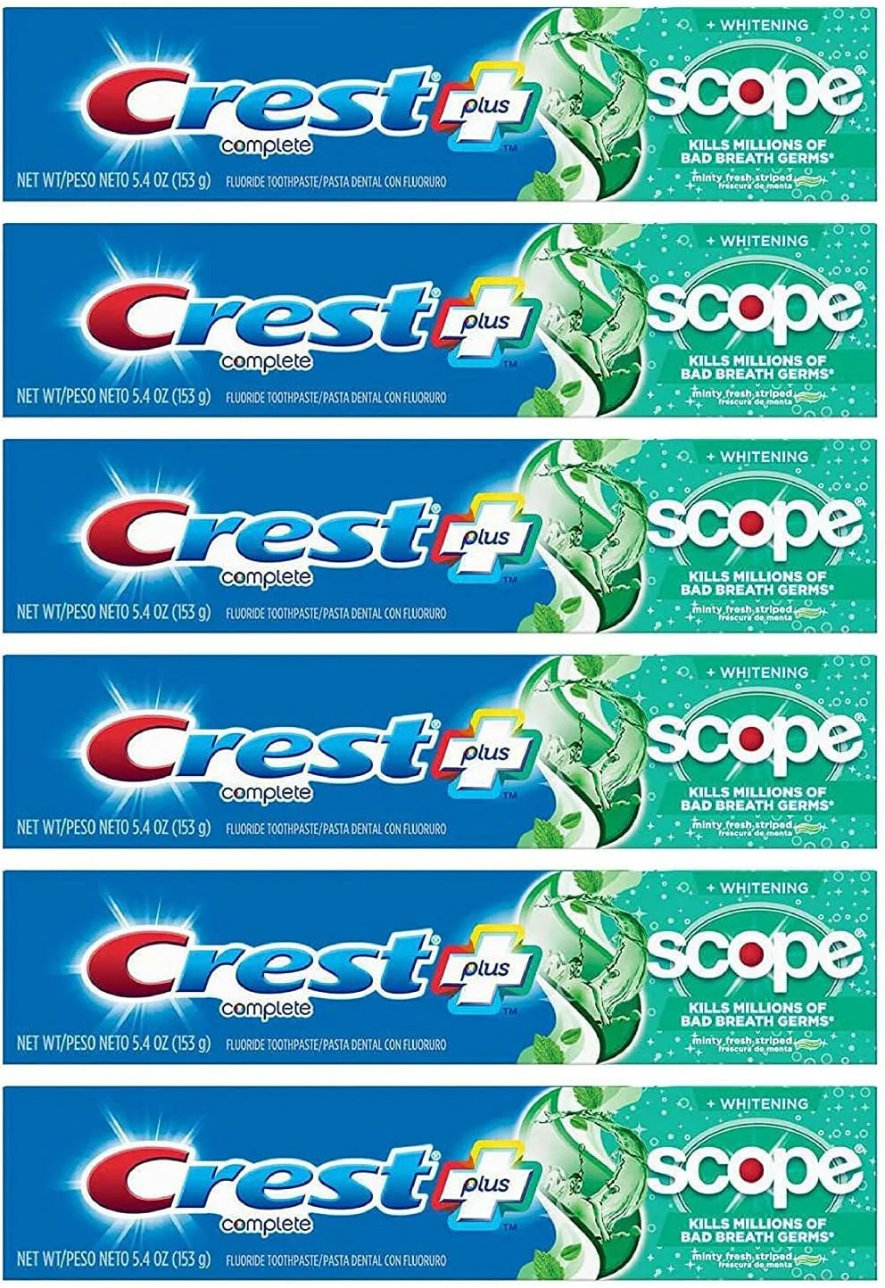 خمیر دندان کرست به همراه دهانشویه، سفید کننده با طعم نعناع تازه (بسته 6 عددی)