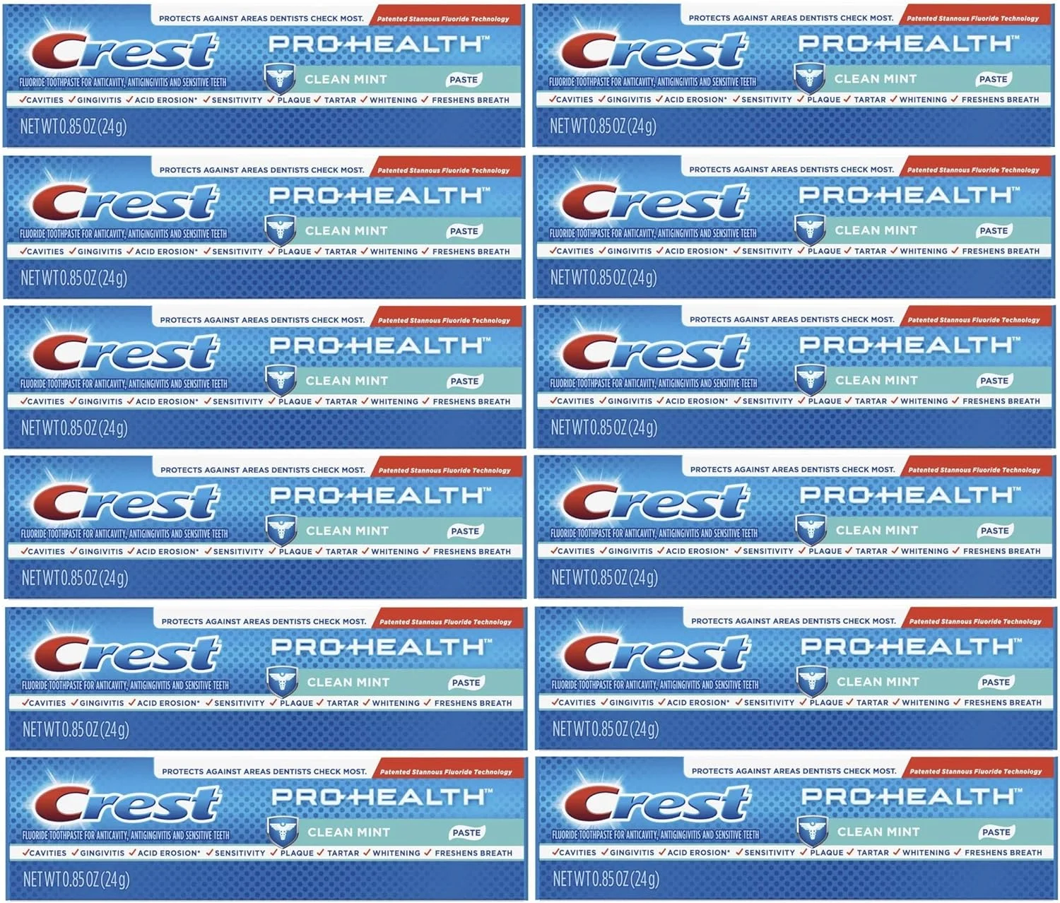 خمیر دندان کرست پرو-هلث، نعناع تمیز، سایز مسافرتی، مورد تایید TSA، 24 گرم (بسته 12 عددی)