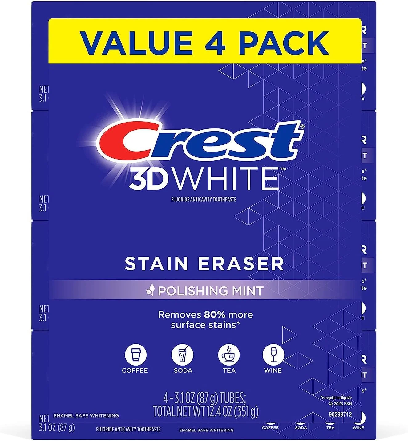خمیر دندان سفید کننده و پاک کننده لکه دندان کرست 3D White، نعناع براق کننده، 88 گرم، بسته 4 عددی