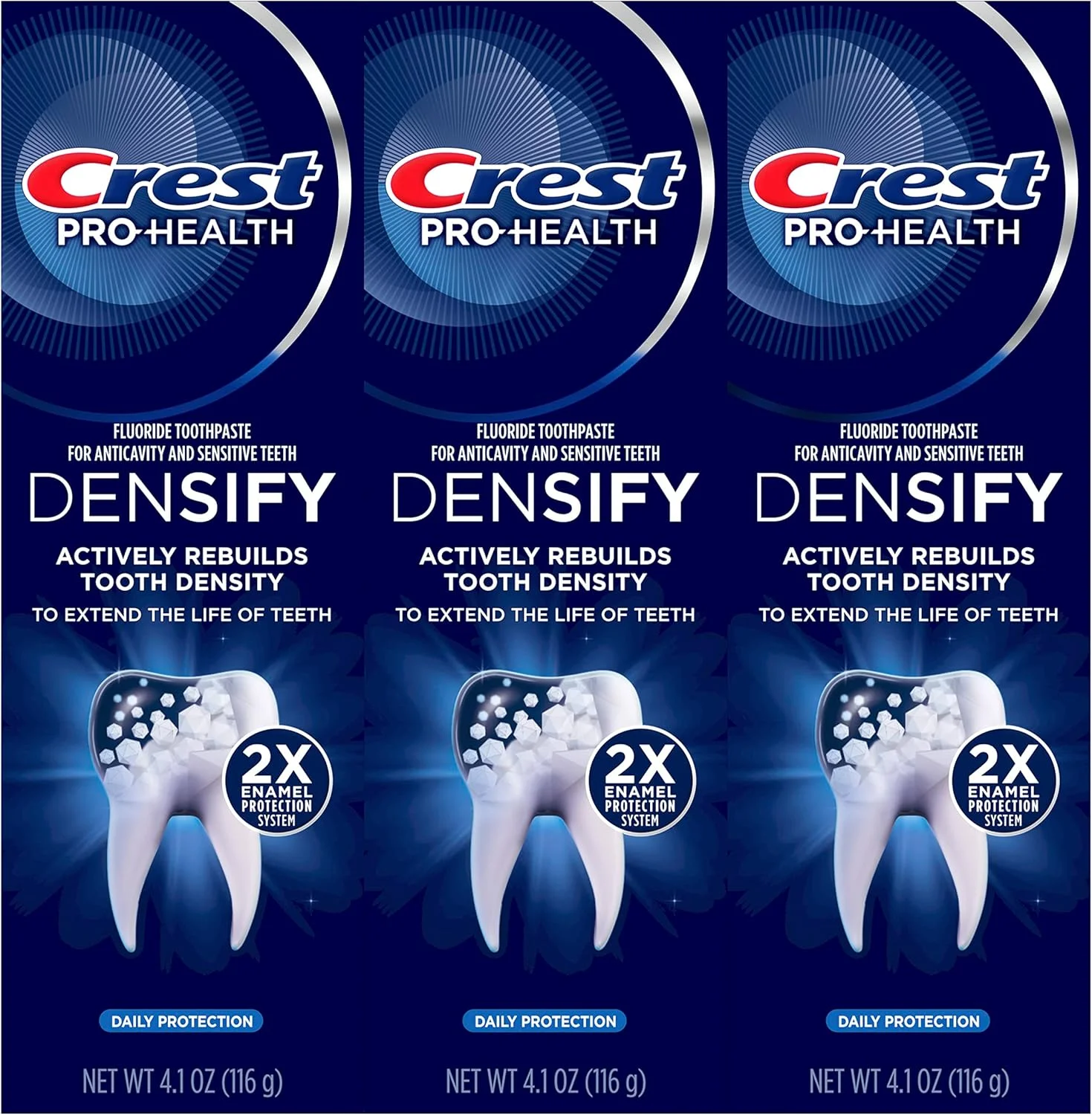 خمیر دندان کرست Pro-Health Densify محافظت روزانه با فلوراید برای ضد پوسیدگی و دندان های حساس، 116 گرم (بسته 3 عددی) خمیر دندان کرست Pro-Health Densify محافظت روزانه با فلوراید برای ضد پوسیدگی و دندان های حساس، 116 گرم (بسته 3 عددی)