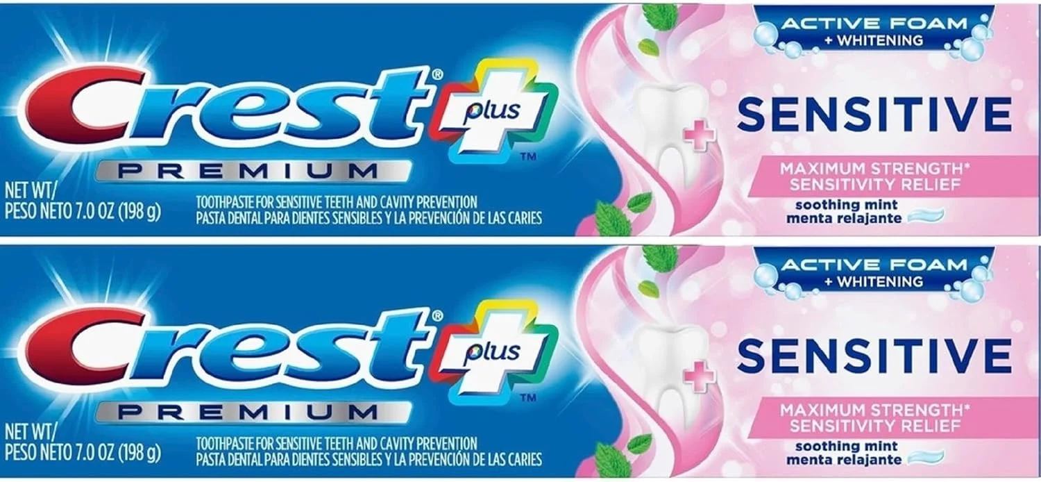 خمیر دندان کرست پریمیوم پلاس برای دندان های حساس با خاصیت سفید کنندگی فوم فعال، طعم نعناع ملایم، 200 گرم (بسته 2 عددی)